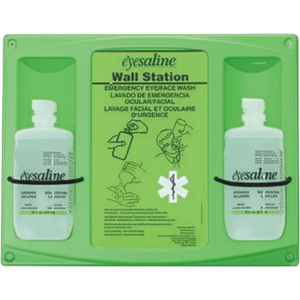 Fendall 16 oz Double Bottle Eyewash Wall Station - Bottles Not Included – Green