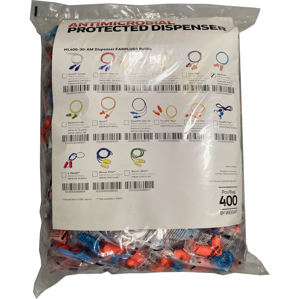 Disposable Soft Polyurethane Foam Corded Ear Plug - Dispenser Refill Pack -NRR 33