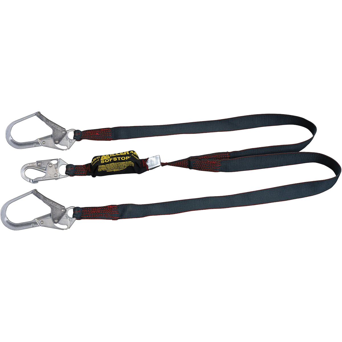 Miller Arc-Rated Double Leg Shock-Absorbing Lanyard with Kevlar® Webbing, Steel Locking Snap Hook and Steel Locking Rebar Hook – 6'