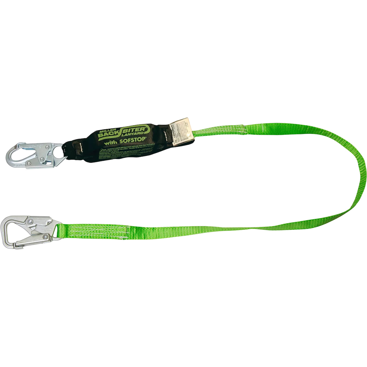 Miller Tie-Back Single Leg Web Lanyard with SofStop® Energy Absorber, Miller 5K® Snap Hook and Locking Snap Hook – 6'