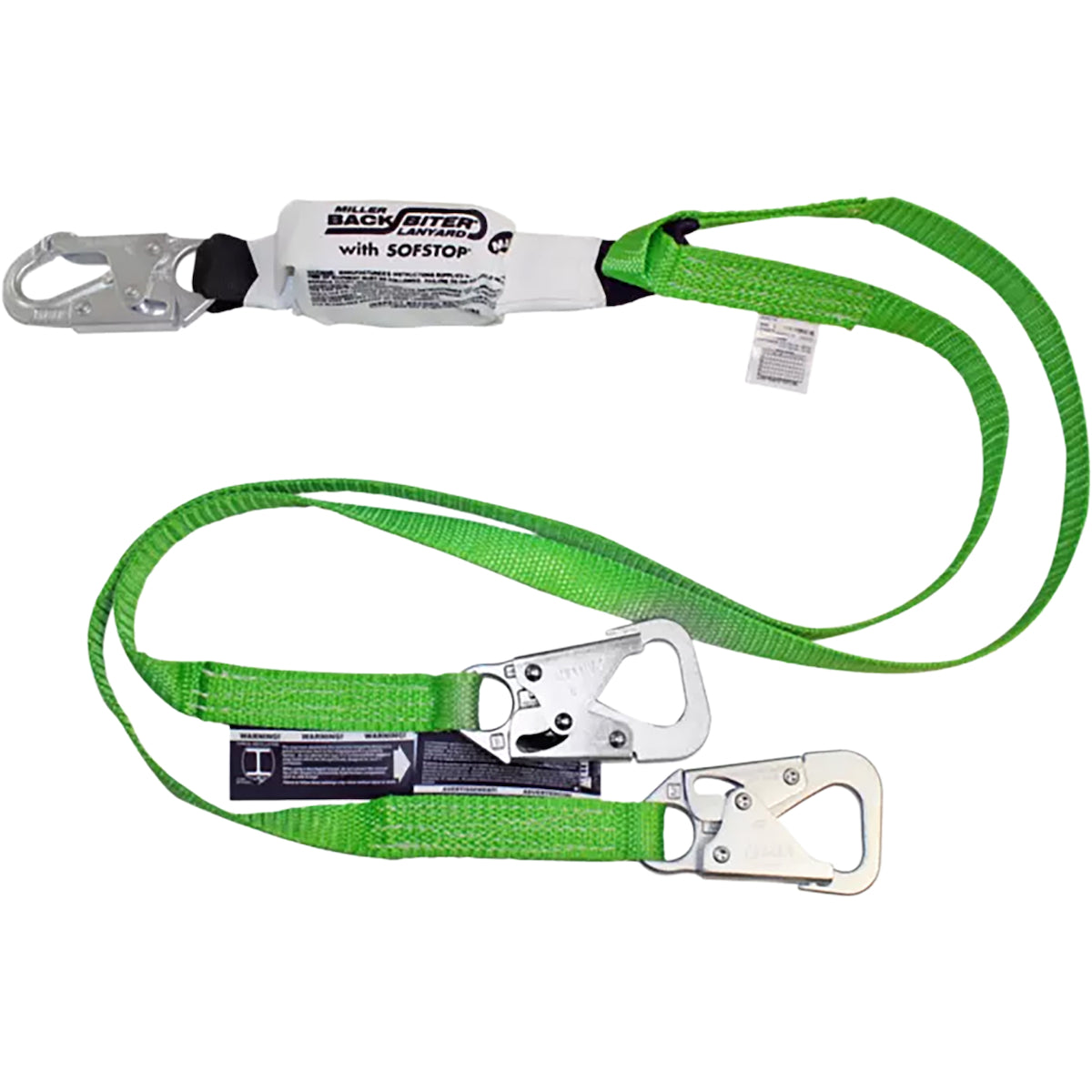 Miller Tie-Back Double Leg Web Lanyard with SofStop® Double Energy Absorber, Miller 5K® Snap Hook and Locking Snap Hook – 6'