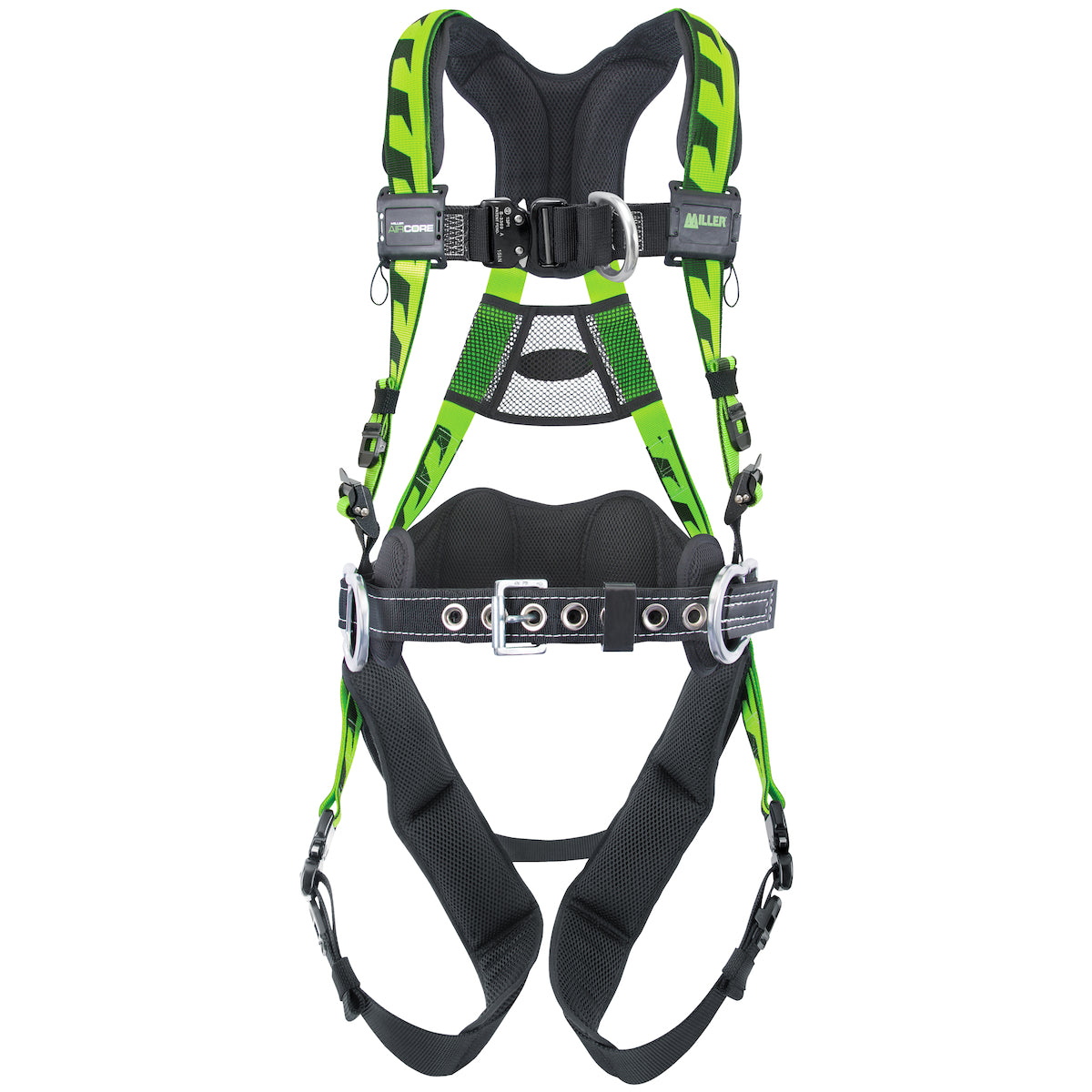 Miller Premium Breathable Full-Body Harness with Lightweight Aluminum Hardware, 5 Points of Adjustment, Front and Side D-Rings, Quick-Connect Chest & Leg Buckles and Lumbar Pad – L/XL