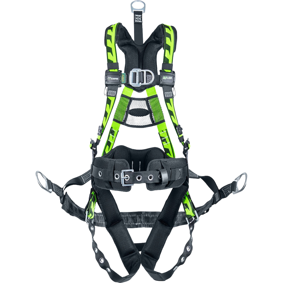 Miller Premium Oil &amp; Gas Full-Body Harness with Steel Hardware, Front &amp; Back D-Rings, Mating Chest Buckle, Tongue Leg Buckle, Lumbar Pad and Removable Seat Sling – L/XL