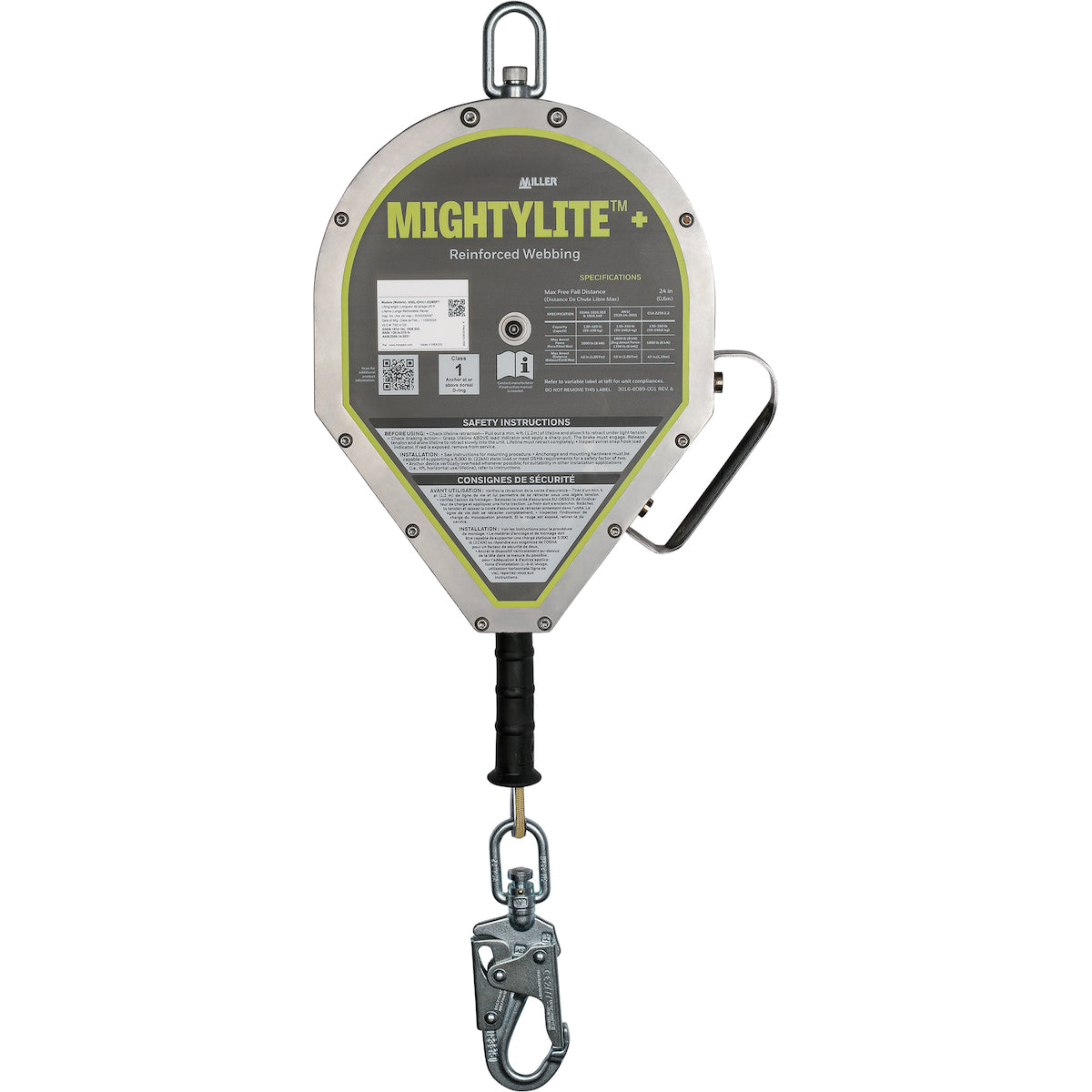 Miller Self-Retracting Lifeline with Technora® rope lifeline – 40'
