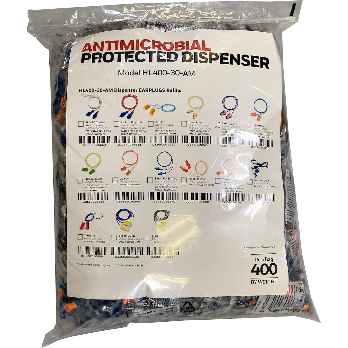 Metal Detectable T-Shape Disposable Soft Polyurethane Foam Corded Ear Plugs - Dispenser Refill Pack - NRR 33