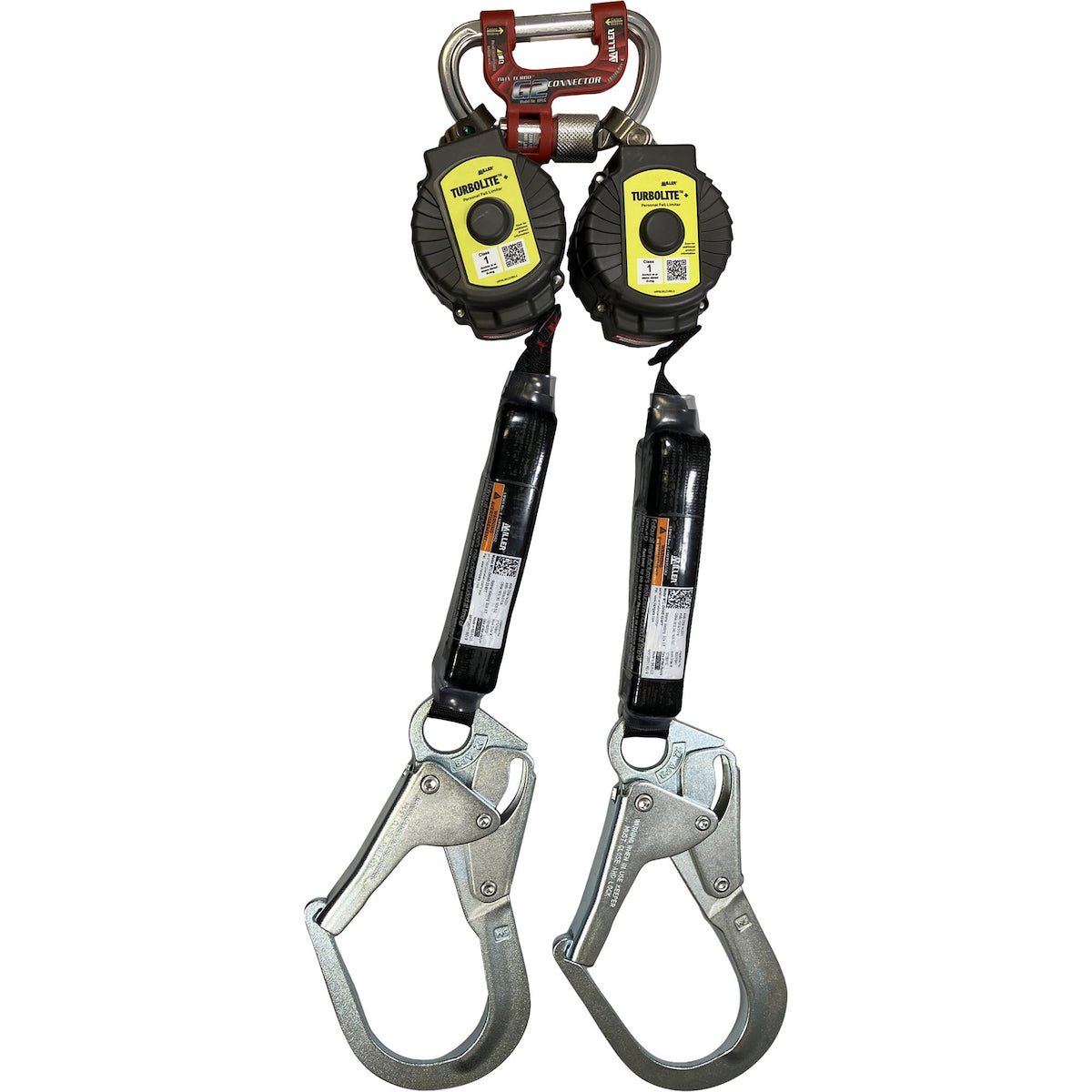 Miller Twin Personal Fall Limiter with G2 Twin Connector and Aluminum Locking Rebar Hook