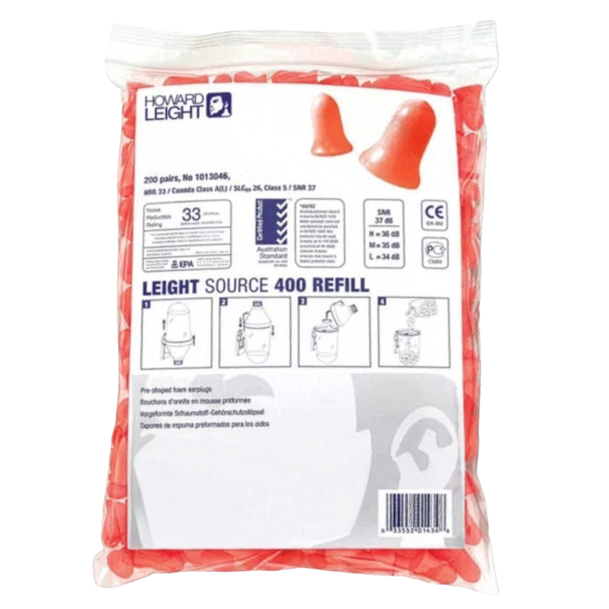 Disposable Soft Polyurethane Foam Ear Plug - Dispenser Refill Pack - NRR 33