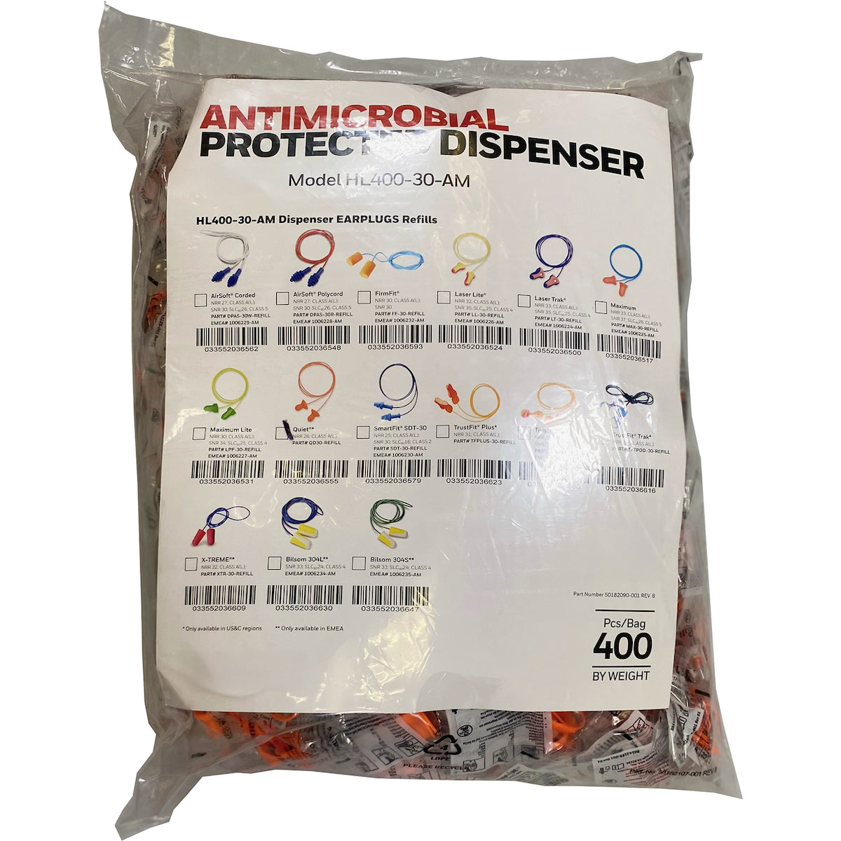 Bell Shape Reusable PVC Corded Ear Plugs - Dispenser Refill Packs - NRR 26