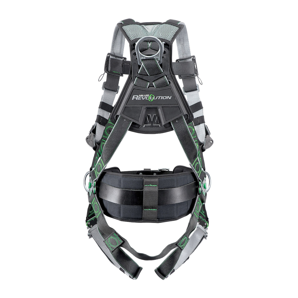 Miller Premium Full-Body Harness with DualTech™ Webbing with 5 Points of Adjustment, Suspension Front Loop, Back D-Ring, Removable Belt and Quick-Connect Chest and Leg Buckles – L/XL