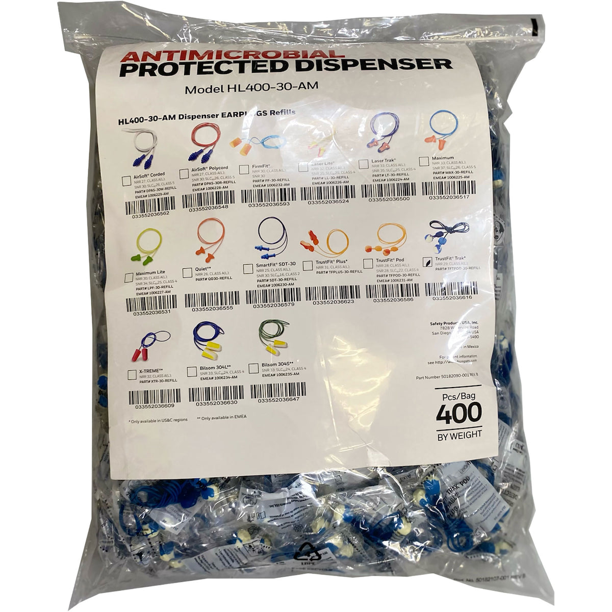 Metal Detectable Soft Polyurethane Reusable Corded Ear Plugs - Dispenser Refill Pack - NRR 29
