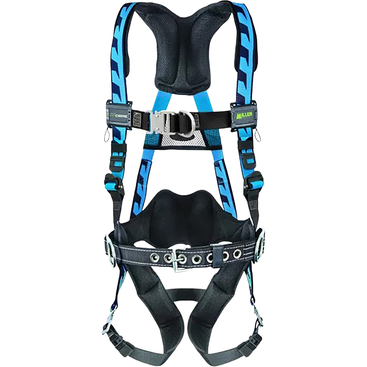 Miller Premium Breathable Full-Body Harness with Steel Hardware, 5 Points of Adjustment, Back/Front/Side D-Rings, Lumbar Pad and Quick-Connect Chest & Leg Buckles