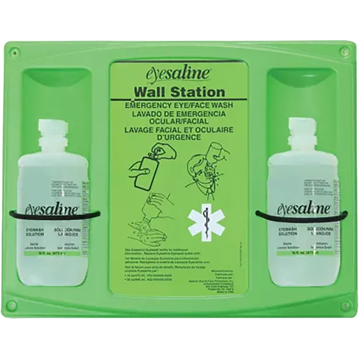 Fendall 32 oz Double Bottle Eyewash Wall Station - Bottles Not Included – Green