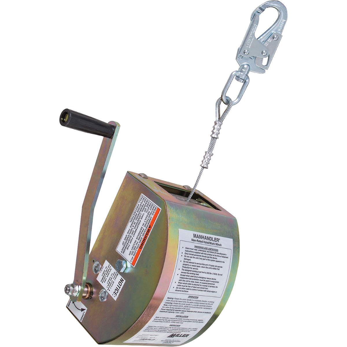 Miller Hoist/Winch with Integrated Mounting Bracket, Pulley, Carabiner, and Galvanized Steel Lifeline