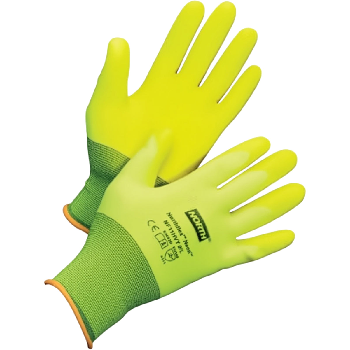 PIP Seamless Knit Hi-Vis Nylon Glove with PVC Foam Coating on Palm &amp; Fingers - 15 Gauge