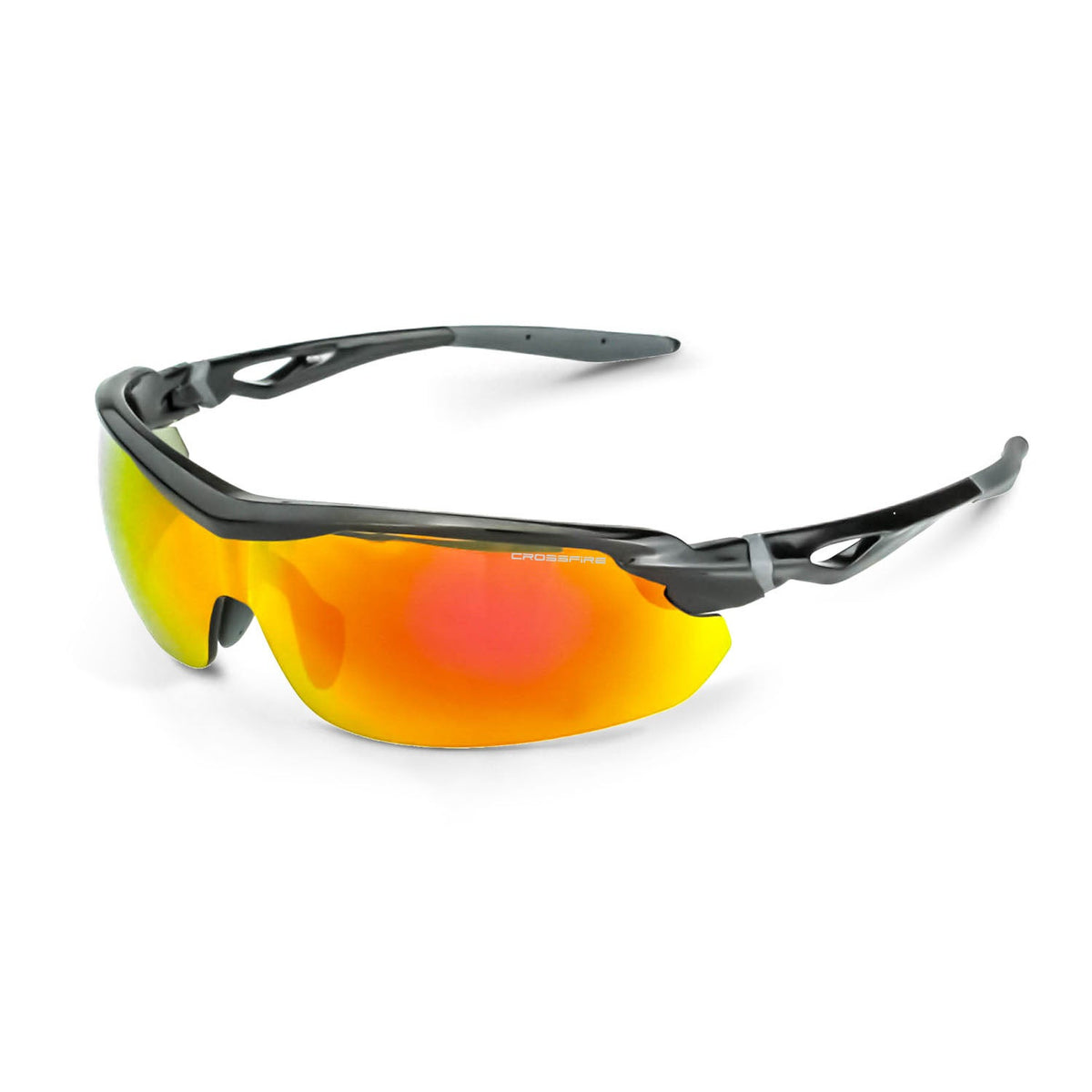 Crossfire Cirrus Premium Safety Eyewear - Shiny Black Frame - Red Mirror Lens