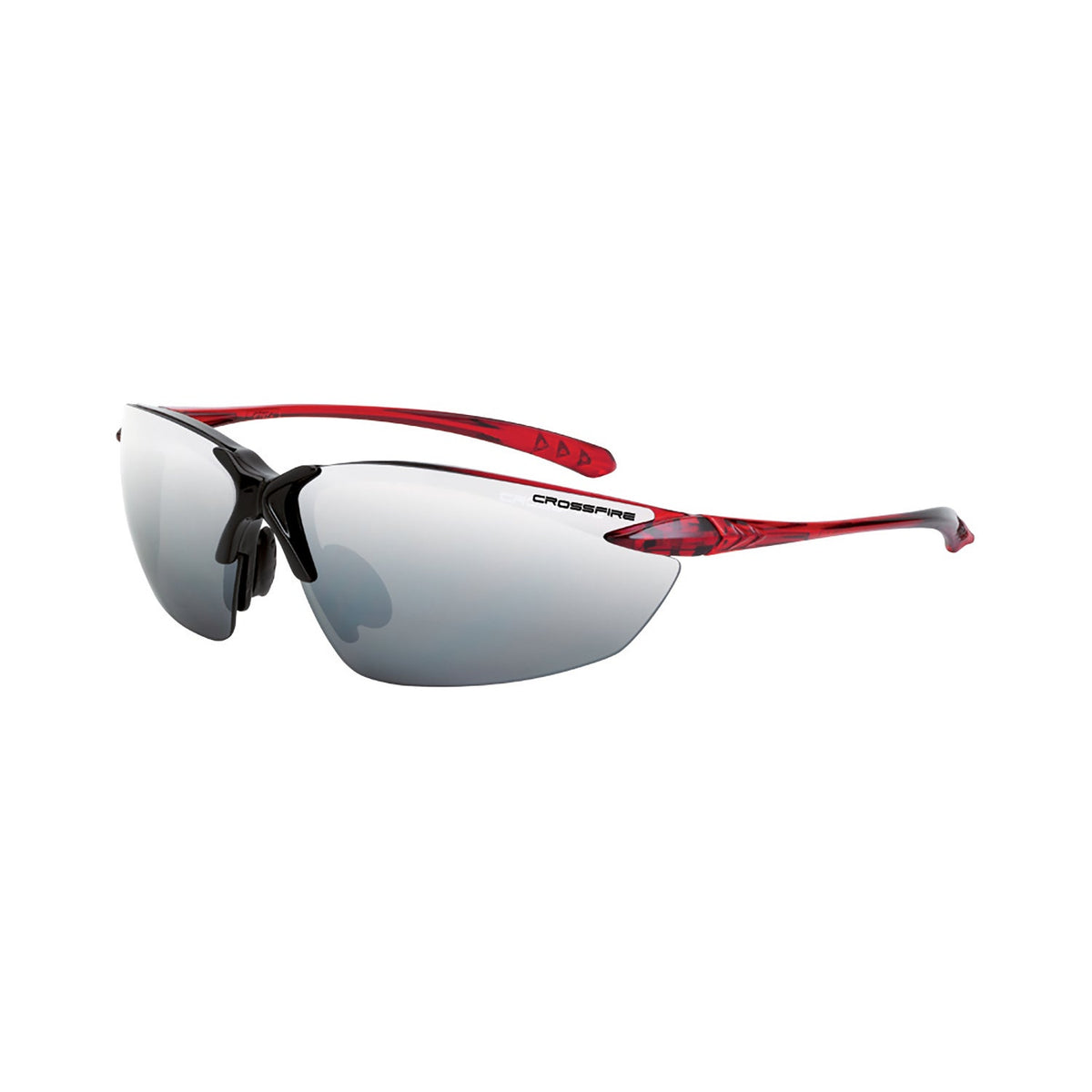Crossfire Sniper Premium Safety Eyewear - Shiny Black/Burgandy Red Frame - Silver Mirror Lens
