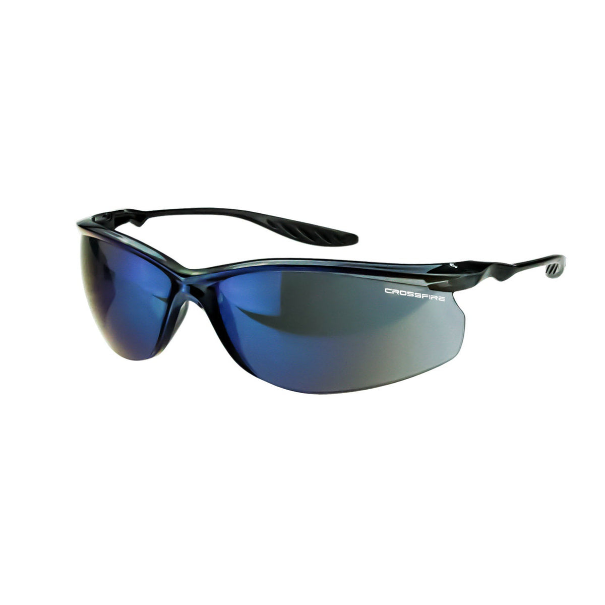 Crossfire 24Seven® Performance Safety Eyewear - Crystal Black Frame - Blue Mirror Lens