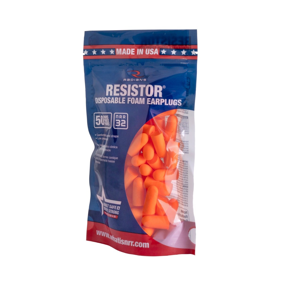 Radians Resistor® 32 Foam Earplugs - 50 Pair Uncorded in USA Bag