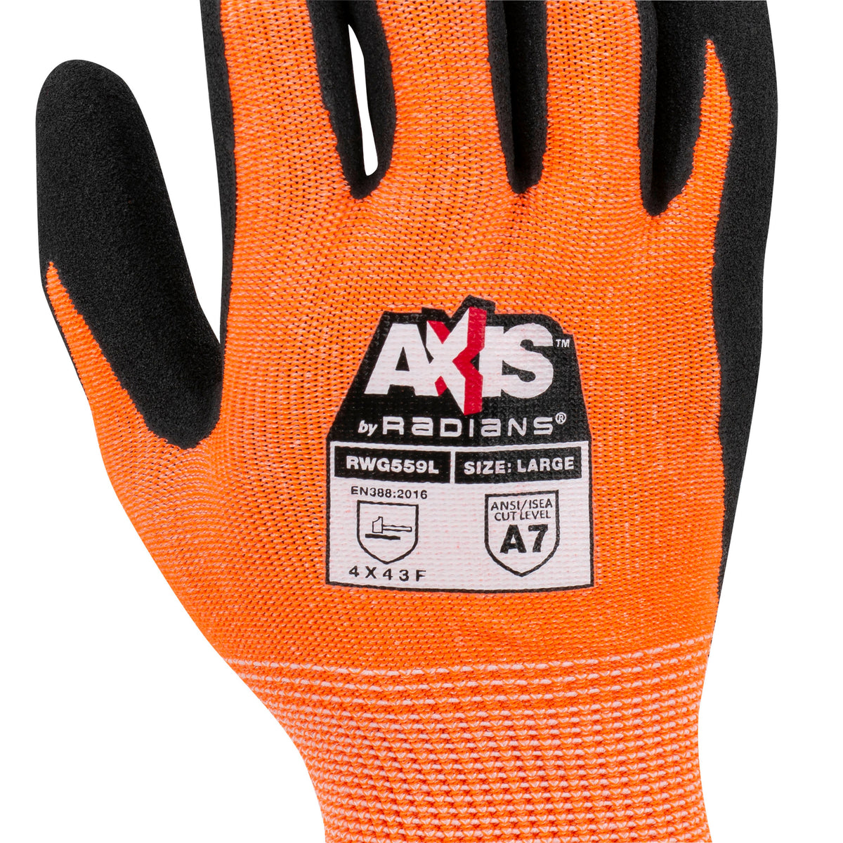 Radians RWG559 AXIS™ Cut Protection Level A7 Sandy Nitrile Coated Glove