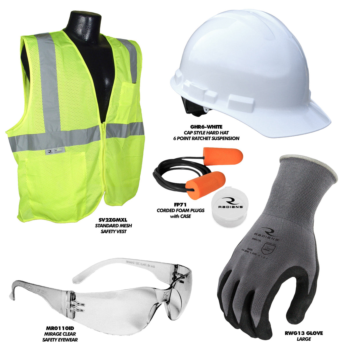 Radians Deluxe Starter Kit - Size L Glove Green Size L Vest