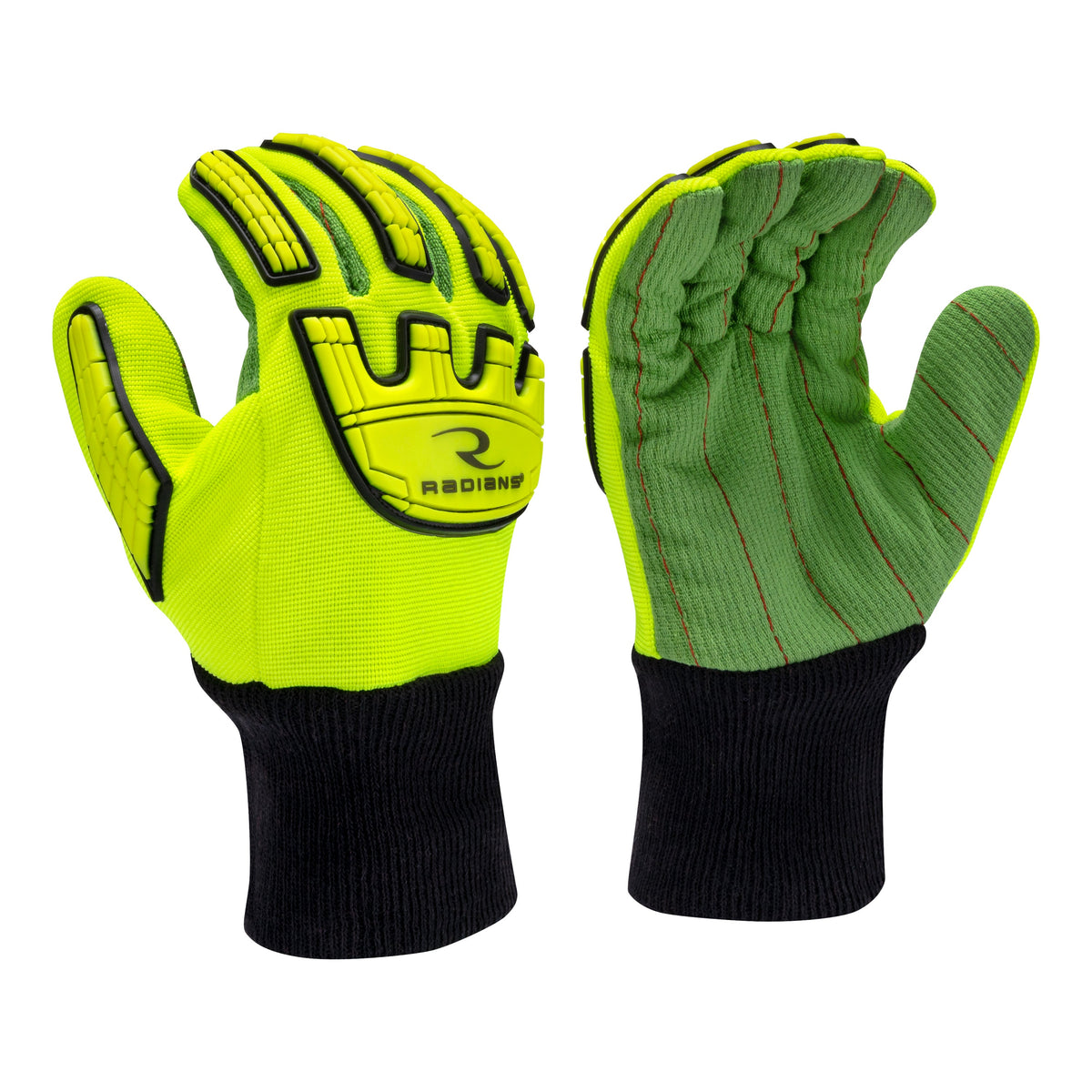 Radians RWG132 Hi-Vis Cotton Corded Palm Knit Wrist A2 Cut Glove with TPR
