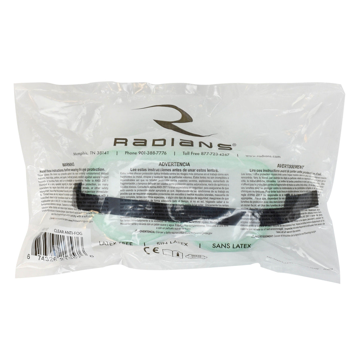 Radians Chemical Splash Safety Goggle - Clear Anti-Fog Lens