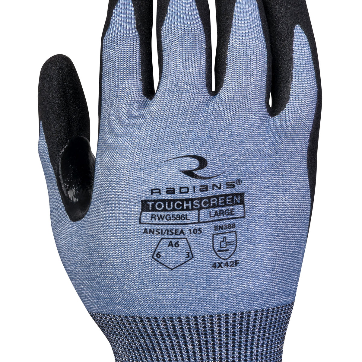 Radians RWG586 HPPE Shell and Sandy Foam Nitrile Palm A6 Cut Protection Glove