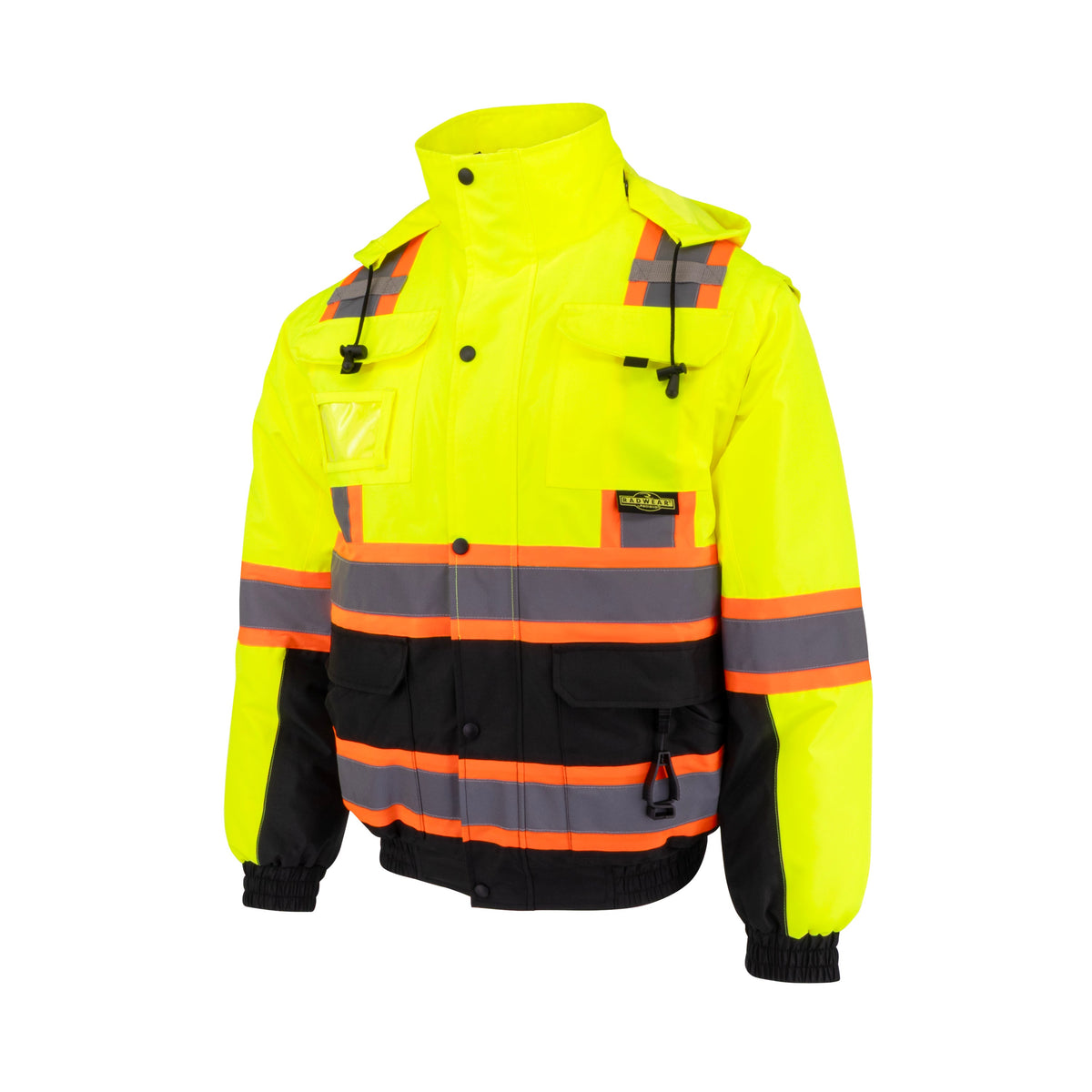 Radians SJ511B Class 3 Hi-Vis Hooded Bomber Jacket with Removable Sleeves