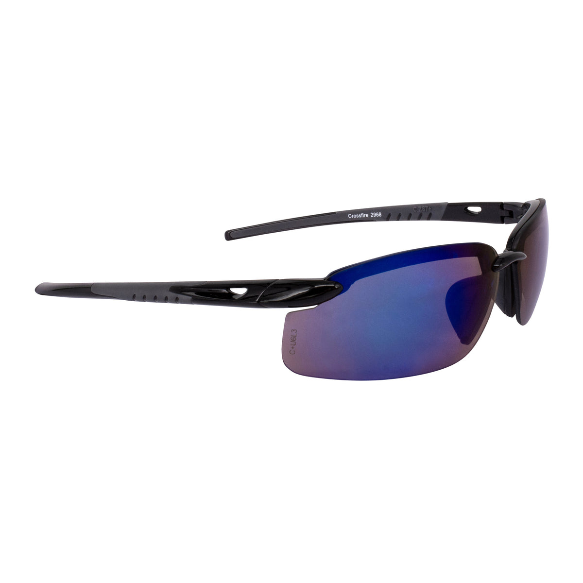 Crossfire ES5 Premium Safety Eyewear - Shiny Black Frame - Blue Mirror Lens