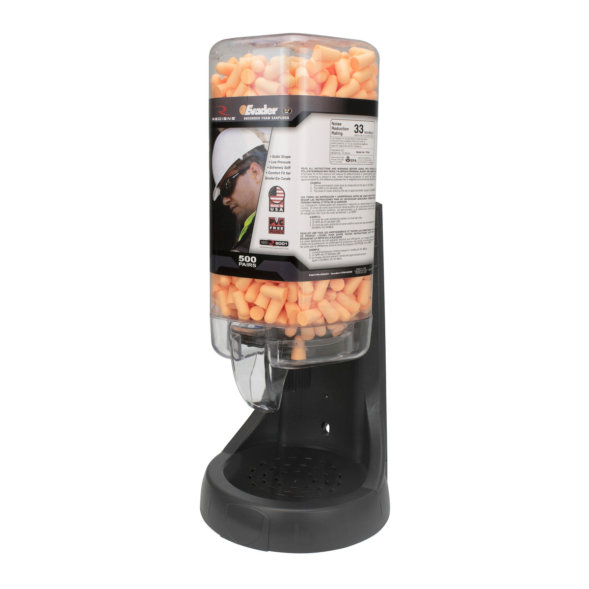 Radians Refillable Dispenser with EVADER® FP94 Plugs - 500 Pair
