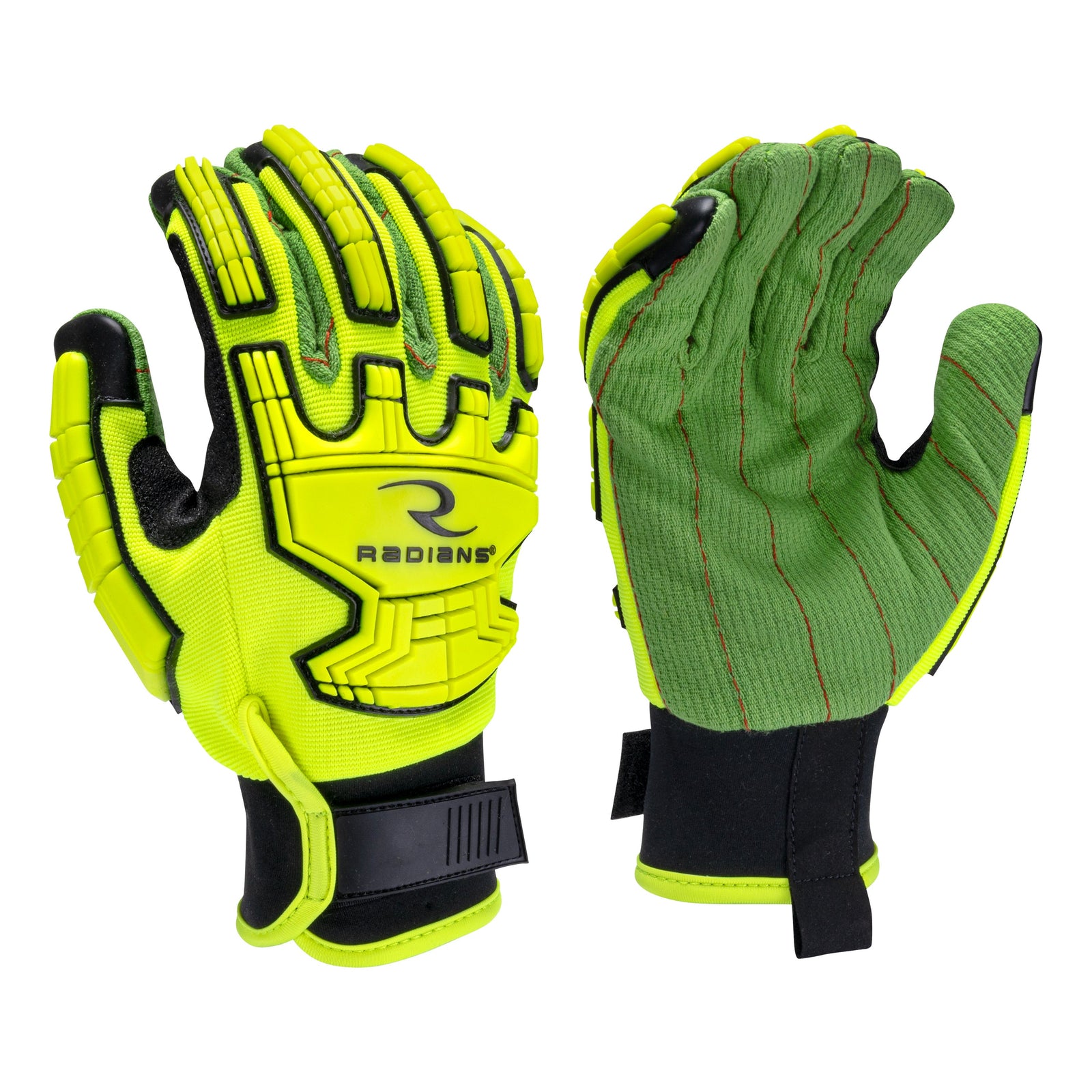 Radians RWG130 Hi-Vis Cotton Corded Palm Hook and Loop A2 Cut Glove with TPR