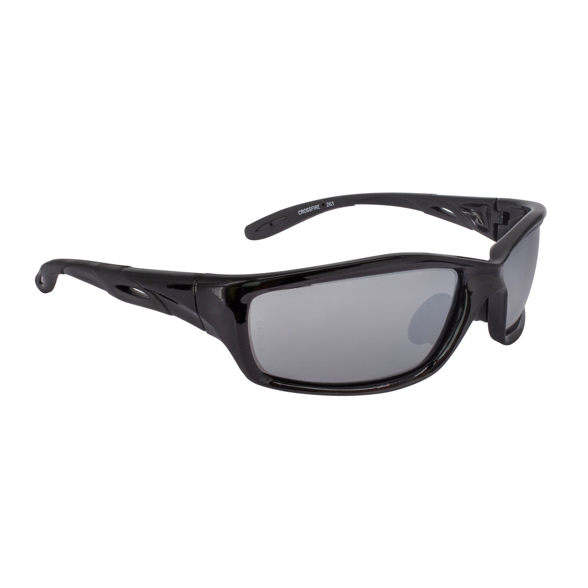 Crossfire Infinity Premium Safety Eyewear - Shiny Black Frame - Silver Mirror Lens