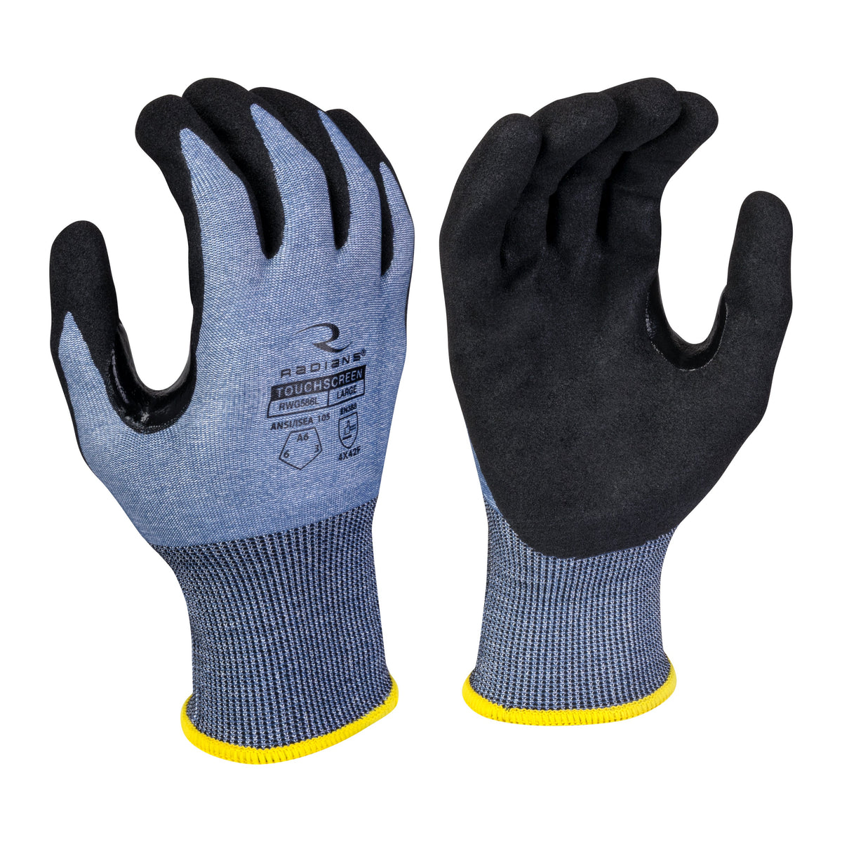 Radians RWG586 HPPE Shell and Sandy Foam Nitrile Palm A6 Cut Protection Glove