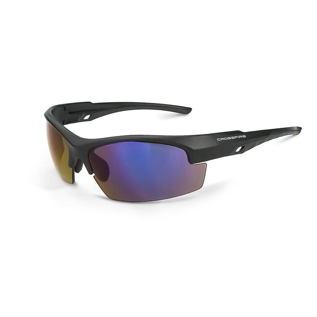 Crossfire Crucible Premium Safety Eyewear - Matte Black Frame - Blue Mirror Lens