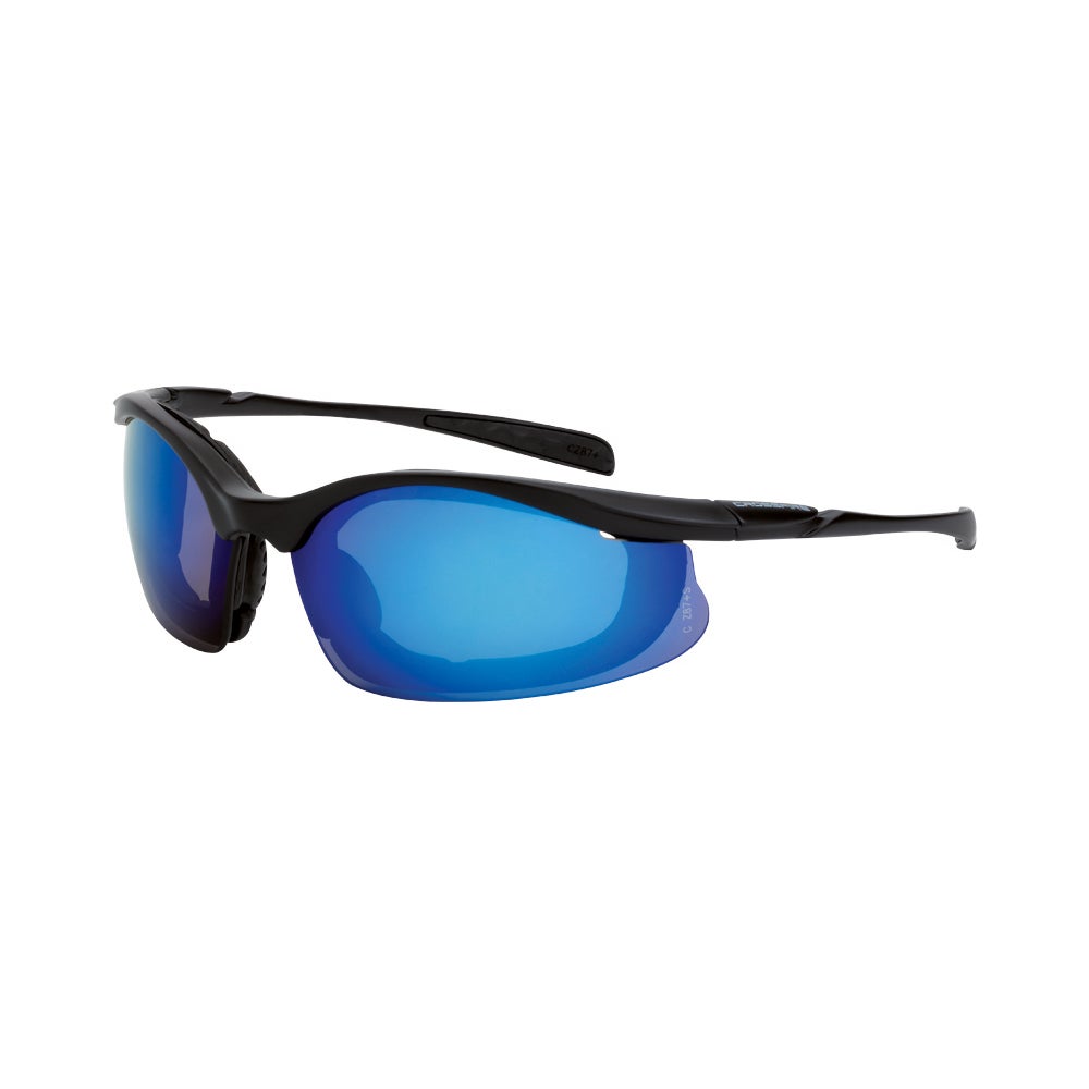 Crossfire Concept Foam Lined Safety Eyewear - Matte Black Frame - Blue Mirror Lens