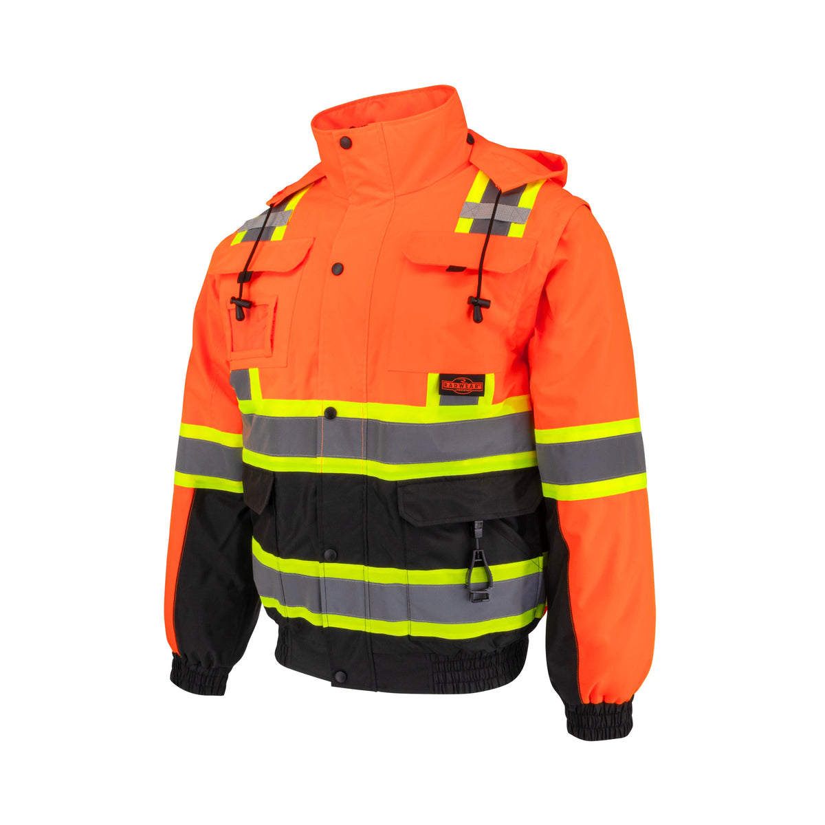 Radians SJ511B Class 3 Hi-Vis Hooded Bomber Jacket with Removable Sleeves