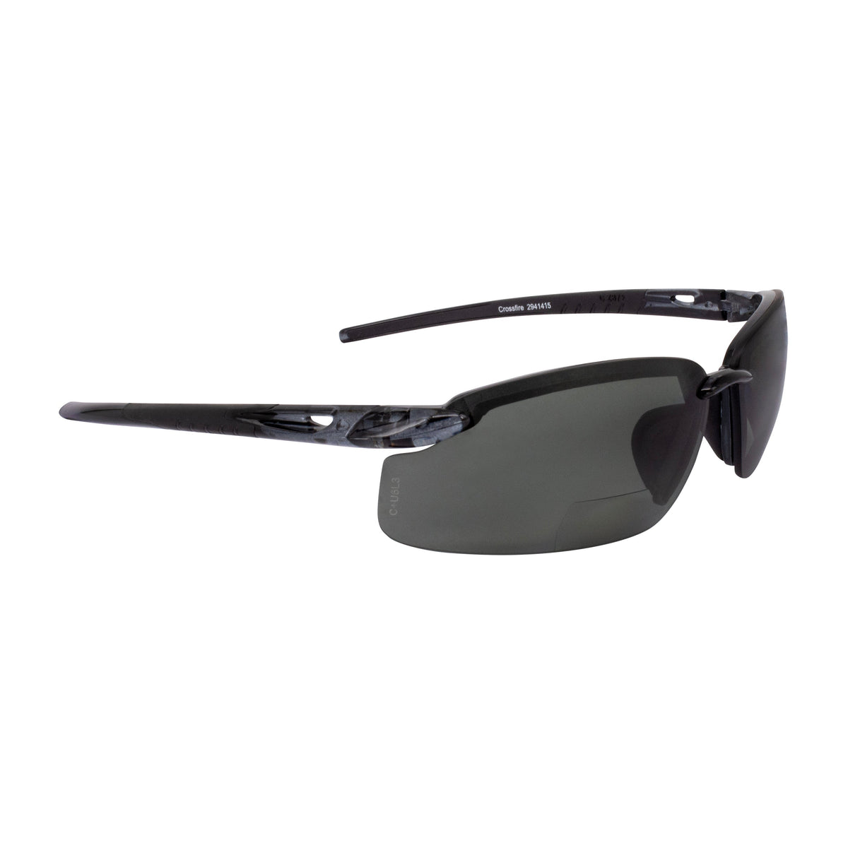 Crossfire ES5 Magnifier Safety Eyewear - Crystal Black Frame - Polarized Smoke Lens - 1.5 Diopter