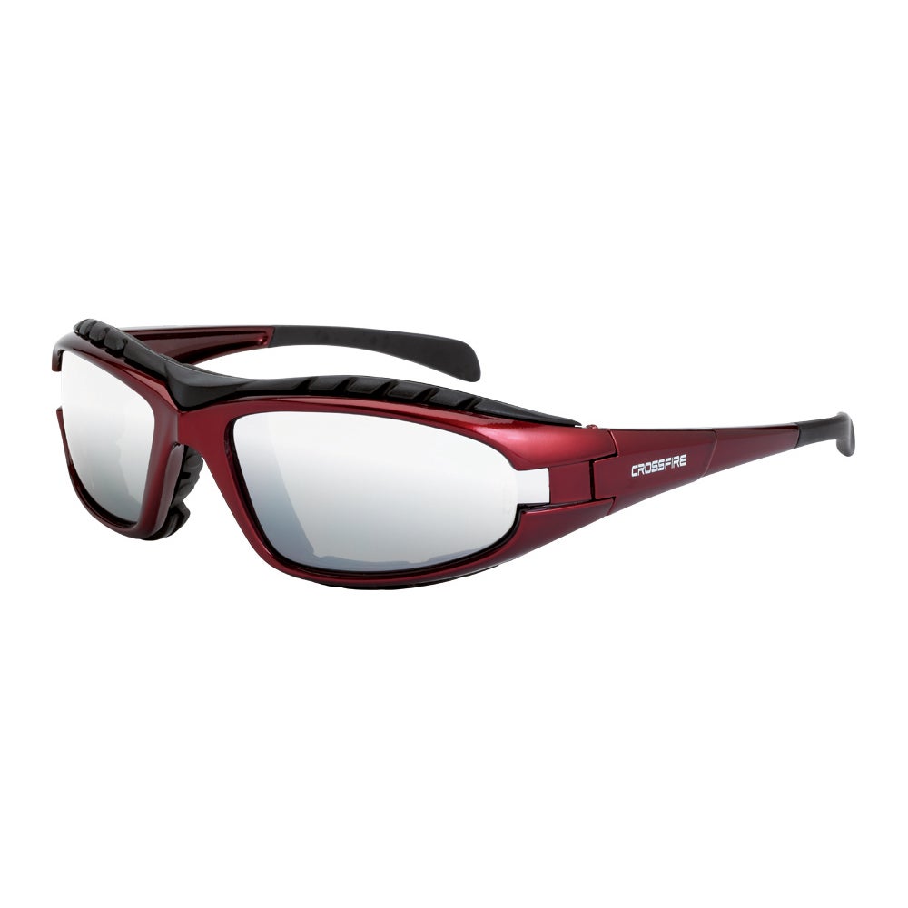 Crossfire Diamondback Foam Lined Safety Eyewear - Shiny Red Frame - Silver Mirror Lens