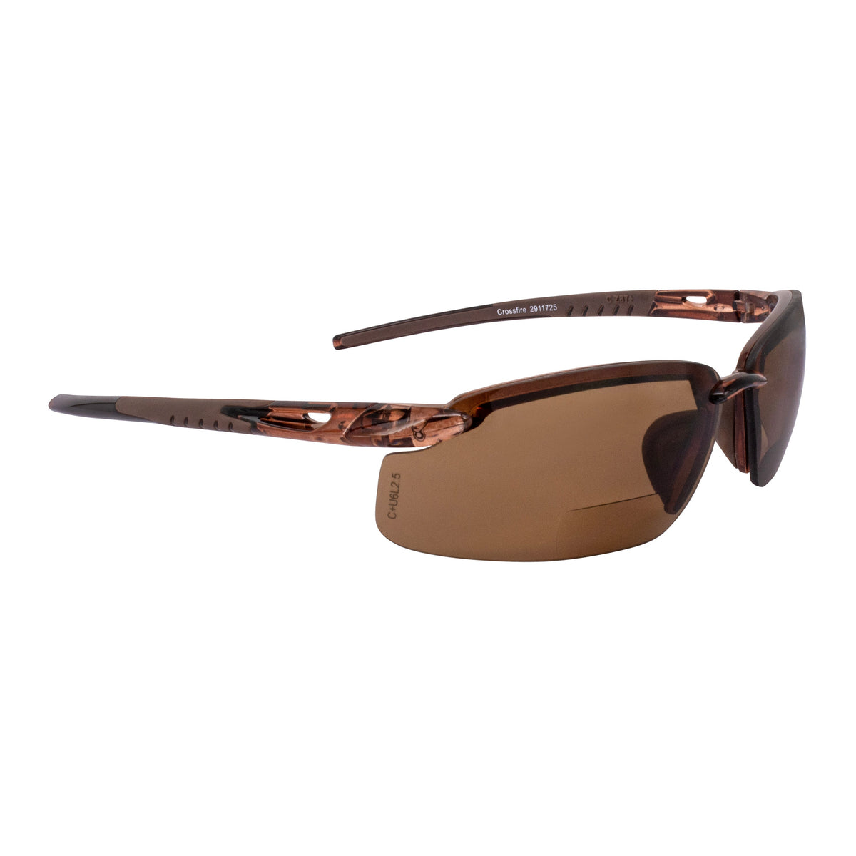 Crossfire ES5 Magnifier Safety Eyewear - Crystal Brown Frame - HD Brown Lens - 2.5 Diopter