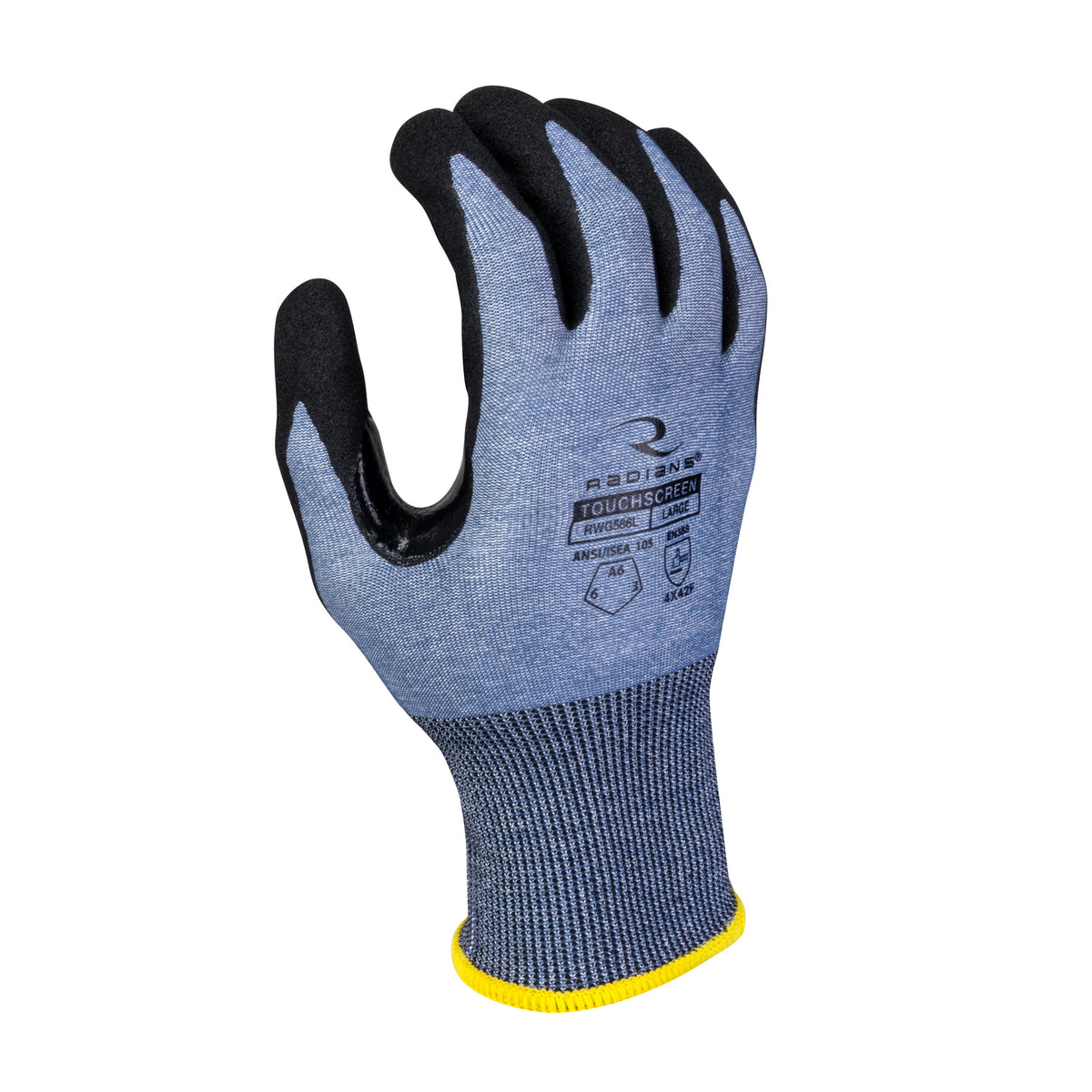 Radians RWG586 HPPE Shell and Sandy Foam Nitrile Palm A6 Cut Protection Glove
