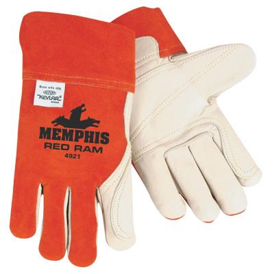 Red Ram Welders Gloves, Split Cow &amp; Grain Cow Leather, XL, Russet/Cream