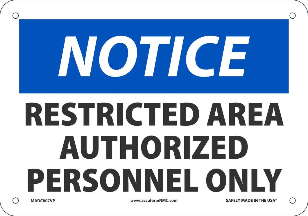 NTC RESTR AREA Auth PER 7x10 PL