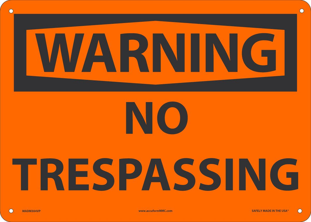 Sign WNG NO TRESP 10X14 PL