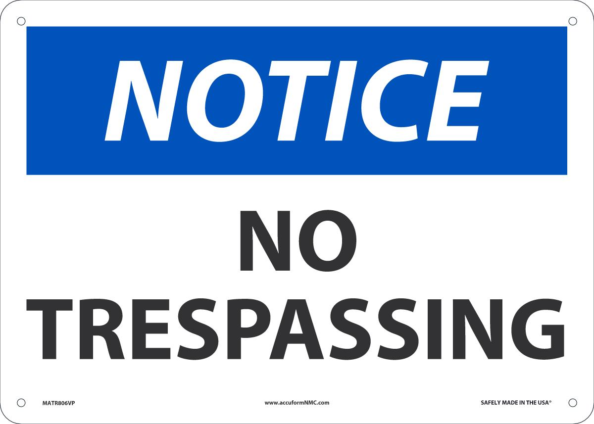 Sign NTC NO TRESP 10X14 PL