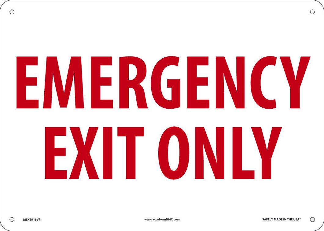 Sign EMERG EXIT ONLY 10X14 PL