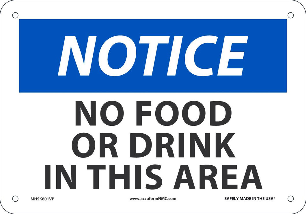 NO FOOD/DRINK IN THIS AREA 7X10 PL